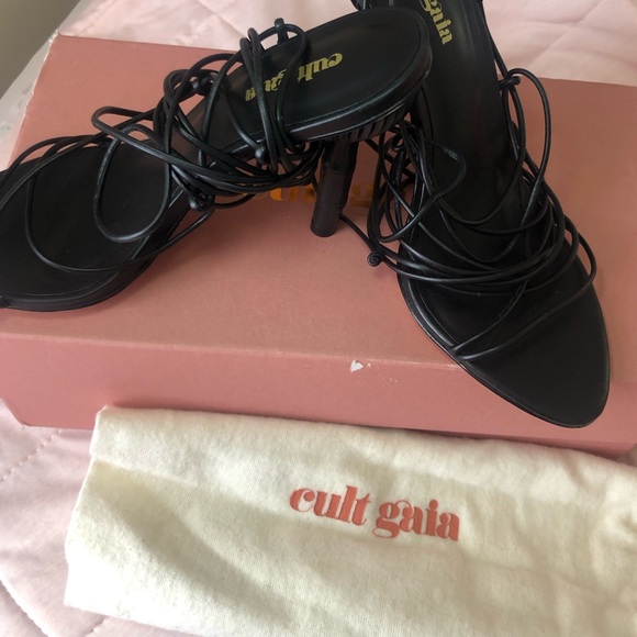 Cult Gaia Soleil Black Leather Open Toe Sandals 37.5 - Picture 9 of 12